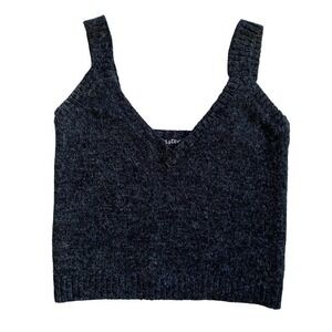 Aster Womens Knit Crop Tank Top Charcoal Gray V-Neck Wool Blend Feel L SW7167A